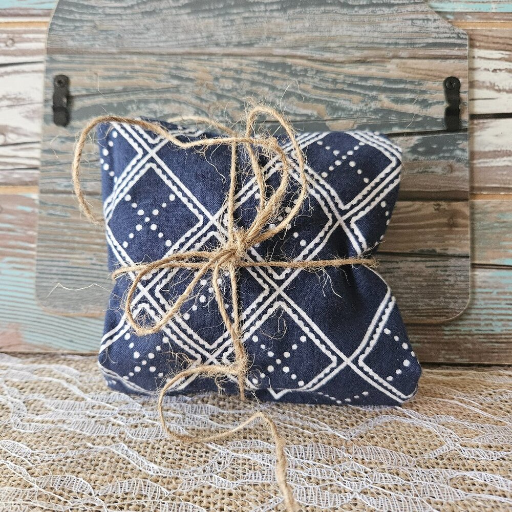 Handsewn Blue & Gold Floral Herbal Pillow - Choice of Blend